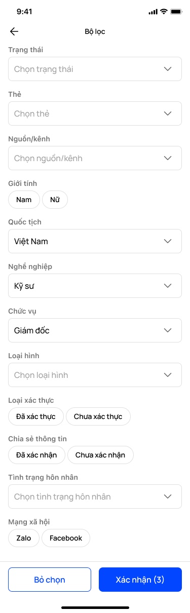 Bộ lọc khách hàng