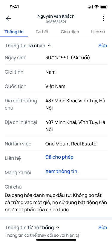 Tab Thông tin