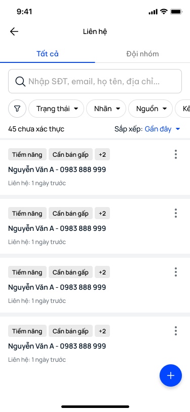 Danh sách · icon mở Bộ lọc