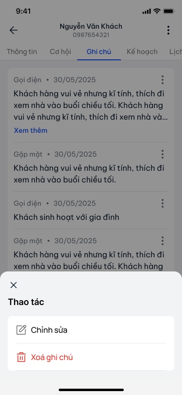 Ghi chú hiển thị ở Chi tiết